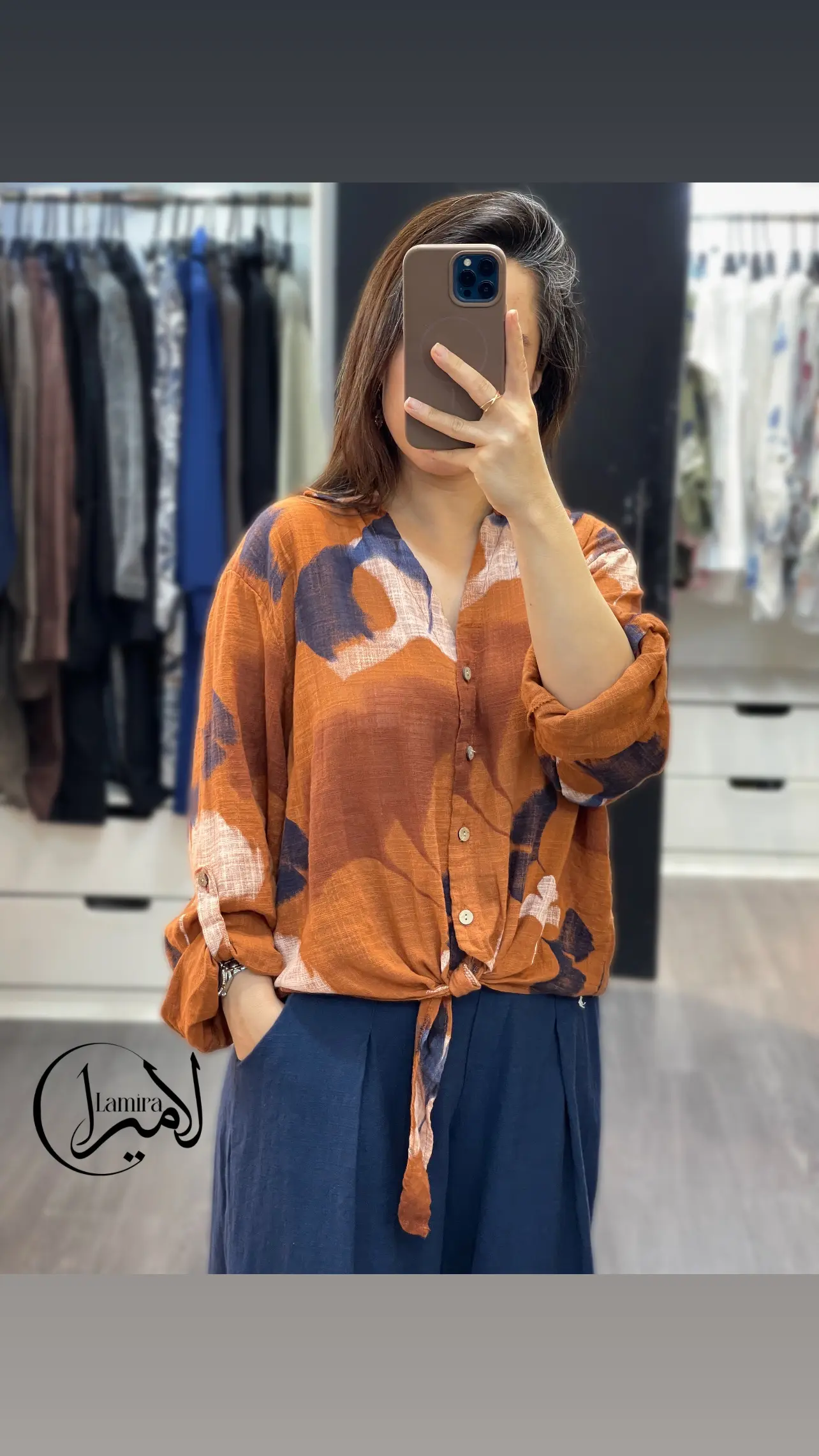 شومیز لینن ایتالیایی جلو گره ای ❌طرح موج